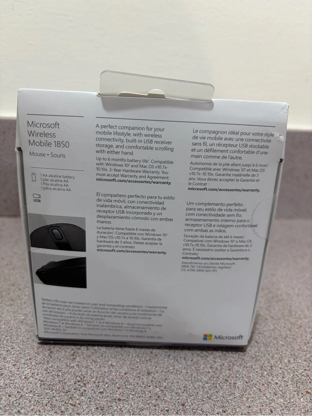 Microsoft Wireless Mobile 1850 Black Portable Mouse with USB Receiver
